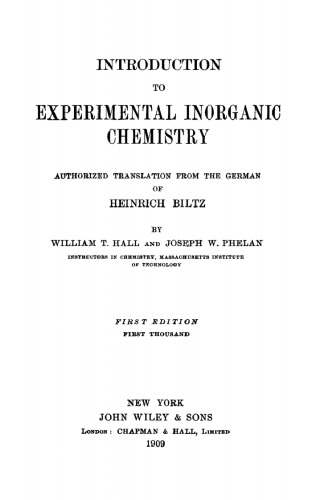 Introduction to Experimental Inorganic Chemistry