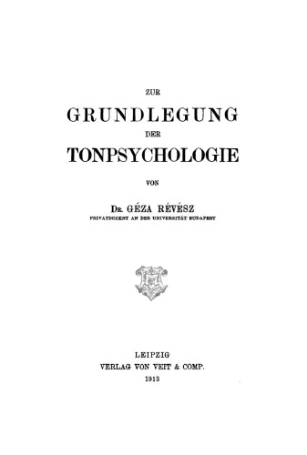 Zur Grundlegung der Tonpsychologie