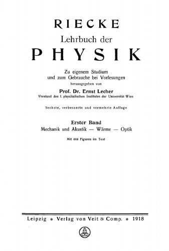 Lehrbuch der Physik: Band 1 Mechanik und Akustik. Wärme. Optik