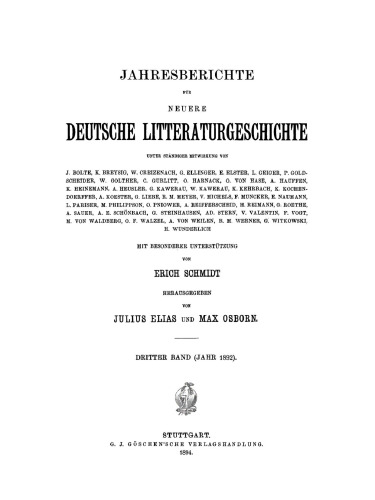 Jahresberichte für neuere deutsche Literaturgeschichte: Band 3 Jahr 1892