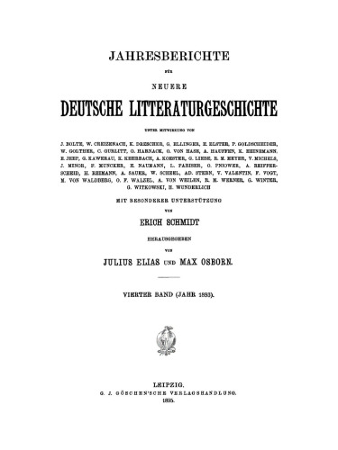 Jahresberichte für neuere deutsche Literaturgeschichte: Band 4 Jahr 1893