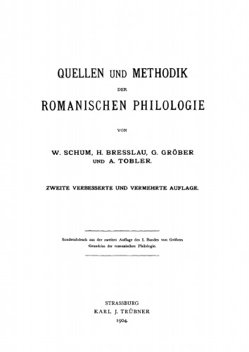 Quellen und Methodik der Romanischen Philologie