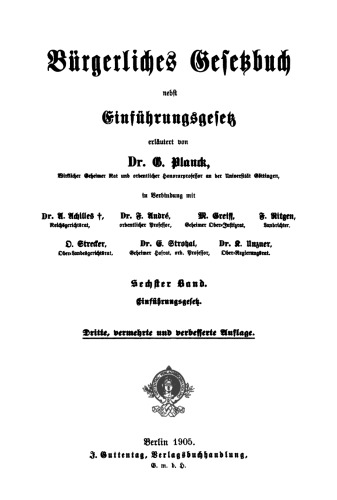 Bürgerliches Gesetzbuch nebst Einführungsgesetz: Band 6 Einführungsgesetz
