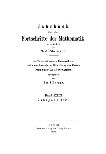 Jahrbuch über die Fortschritte der Mathematik: Band 23 Jahrgang 1891