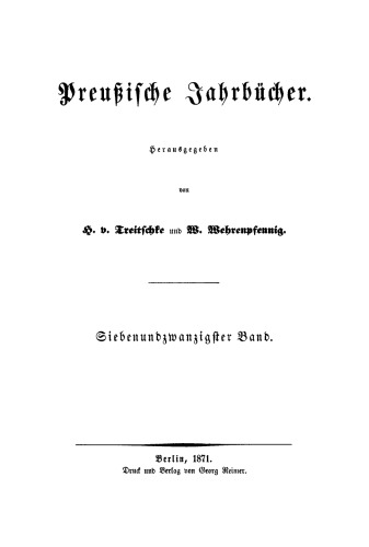 Preußische Jahrbücher: Band 27
