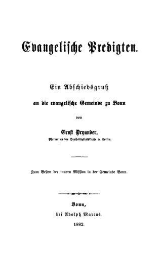 Evangelische Predigten: Ein Abschiedsgruß an die evangelische Gemeinde zu Bonn