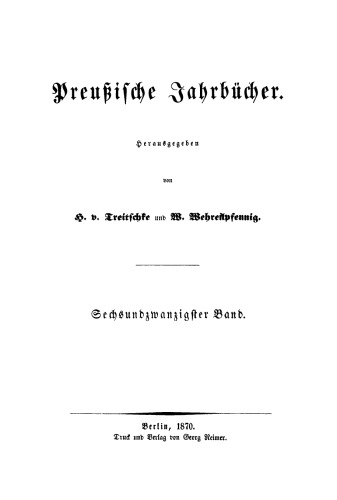 Preußische Jahrbücher: Band 26