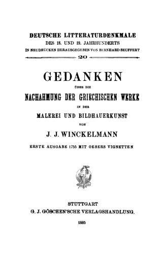 Gedanken über die Nachahmung der griechischen Werke in der Malerei und Bildhauerkunst