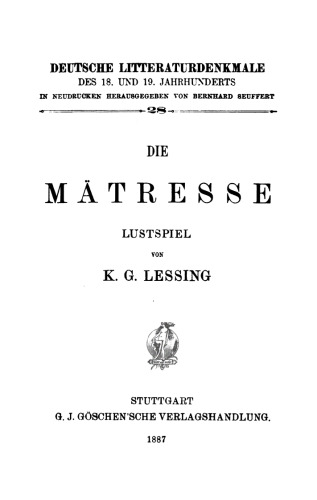 Die Mätresse: Lustspiel