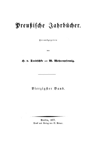 Preußische Jahrbücher: Band 40