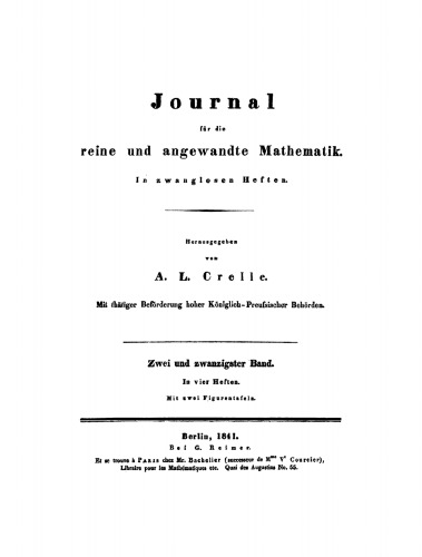 Journal für die reine und angewandte Mathematik: Band 22