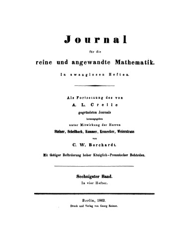 Journal für die reine und angewandte Mathematik: Band 60