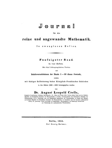 Journal für die reine und angewandte Mathematik: Band 50