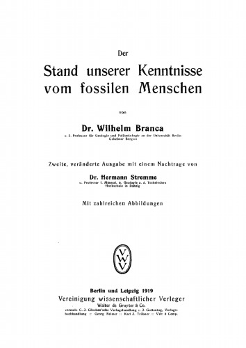 Der Stand unserer Kenntnisse vom fossilen Menschen