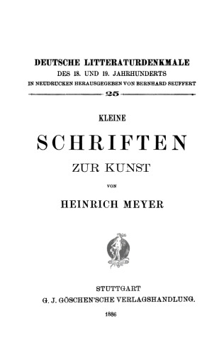 Kleine Schriften zur Kunst