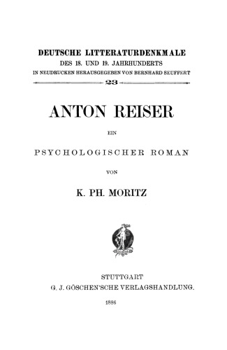 Anton Reiser, ein psychologischer Roman