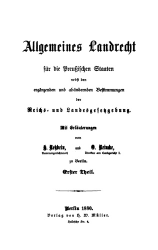 Allgemeines Landrecht für die Preußischen Staaten: Teil 1
