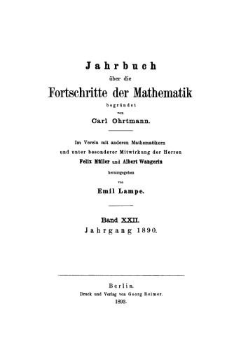 Jahrbuch über die Fortschritte der Mathematik: Band 22 Jahrgang 1890