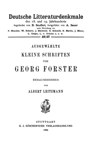 Ausgewählte kleine Schriften von Georg Forster