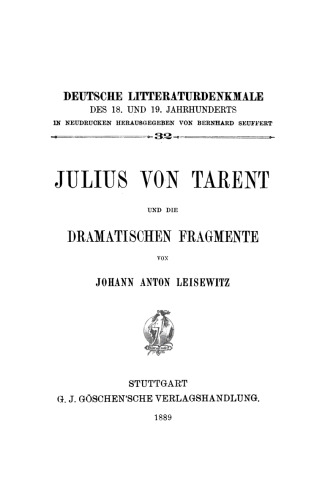 Julius von Tarent und die dramatischen Fragmente