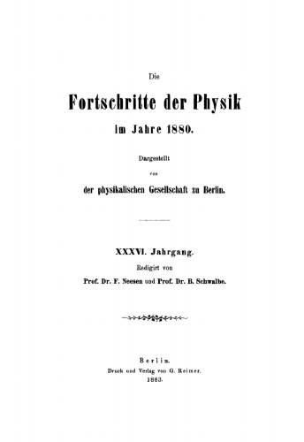 Die Fortschritte der Physik im Jahre ...: 1880, Jahrgang 36