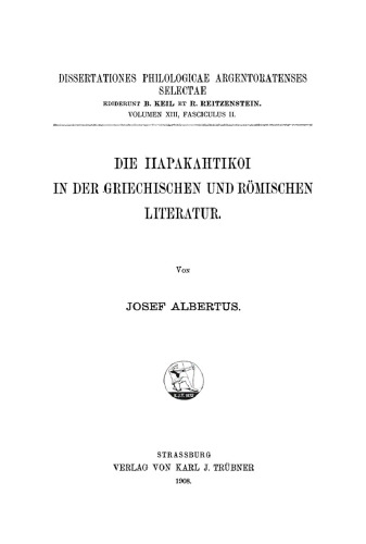 Die Paraklētikoi in der griechischen und römischen Literatur