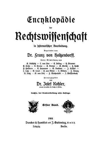 Encyklopädie der Rechtswissenschaft: Band 1