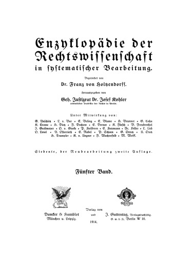 Encyklopädie der Rechtswissenschaft: Band 5