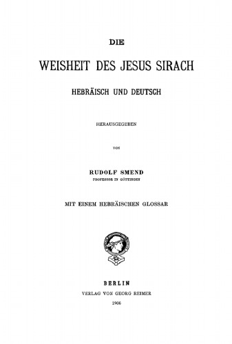 Die Weisheit des Jesus Sirach: Mit einem Hebräischen Glossar