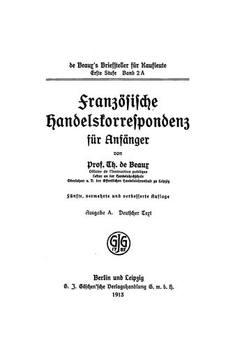 Französische Handelskorrespondenz für Anfänger