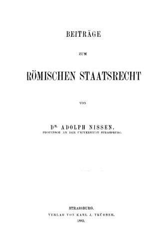 Beiträge zu Romischen Staatsrecht