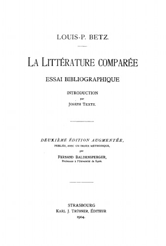 La littérature comparée: Essai bibliographique