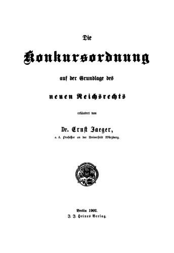 Die Konkursordnung auf der Grundlage des neuen Reichsrechts