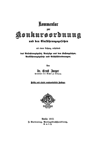 Kommentar zur Konkursordnung und den Einführungsgesetzen: [Band 1]