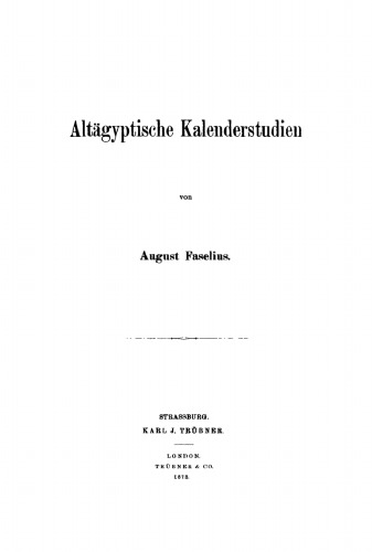 Altägyptische Kalenderstudien