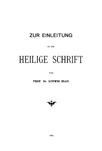 Zur Einleitung in die Heilige Schrift