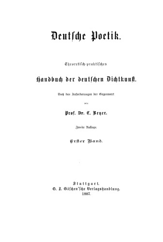 Deutsche Poetik: Band 1 Deutsche Verslehre