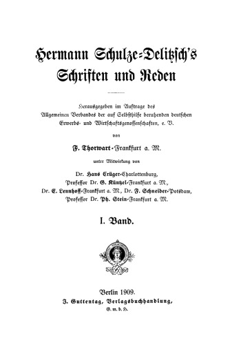 Hermann Schulze-Delitzsch’s Schriften und Reden: Band 1