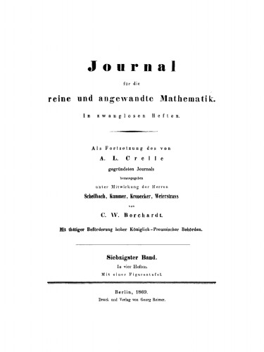 Journal für die reine und angewandte Mathematik: Band 70