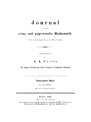Journal für die reine und angewandte Mathematik: Band 19