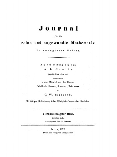 Journal für die reine und angewandte Mathematik: Band 74