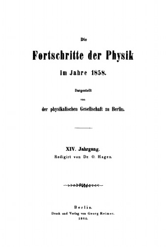 Die Fortschritte der Physik im Jahre ...: 1858, Jahrgang 14