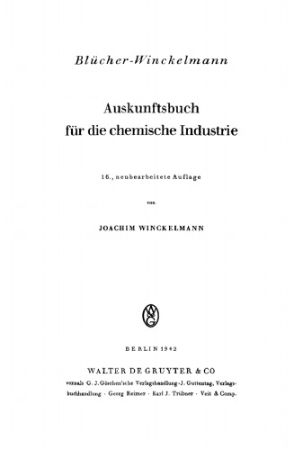 Blücher-Winckelmann Auskunftsbuch für die chemische Industrie