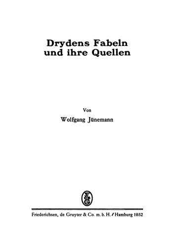 Drydens Fabeln und ihre Quellen
