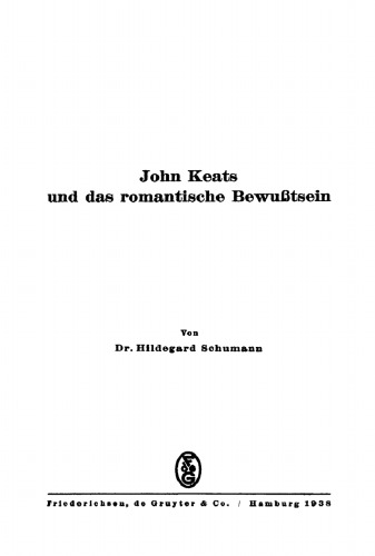 John Keats und das romantische Bewußtsein