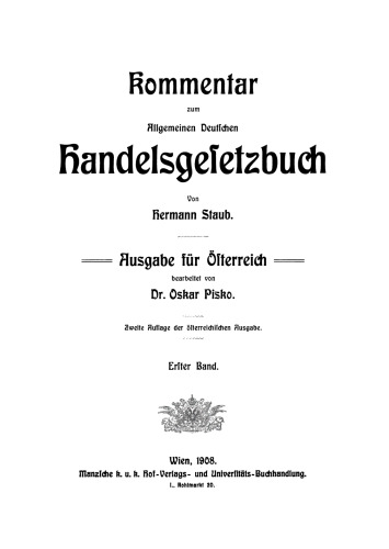 Kommentar zum Allgemeinen Deutschen Handelsgesetzbuch: Band 1