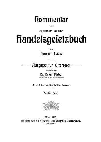 Kommentar zum Allgemeinen Deutschen Handelsgesetzbuch: Band 2