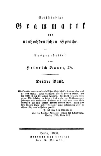 Vollständige Grammatik der neuhochdeutschen Sprache: Band 3