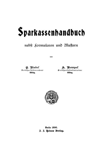 Sparkassenhandbuch nebst Formularen und Mustern