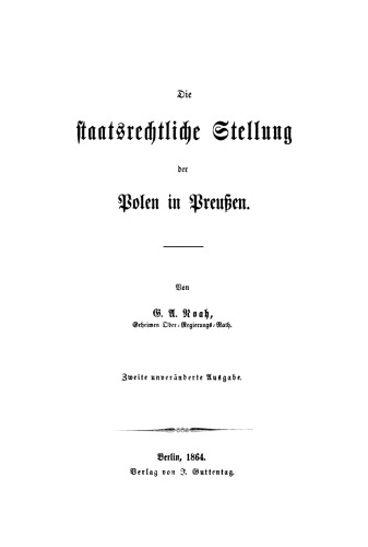 Die staatsrechtliche Stellung der Polen in Preußen